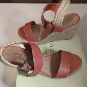 Sonoma Coral Brown Espadrille Wedge Sandals